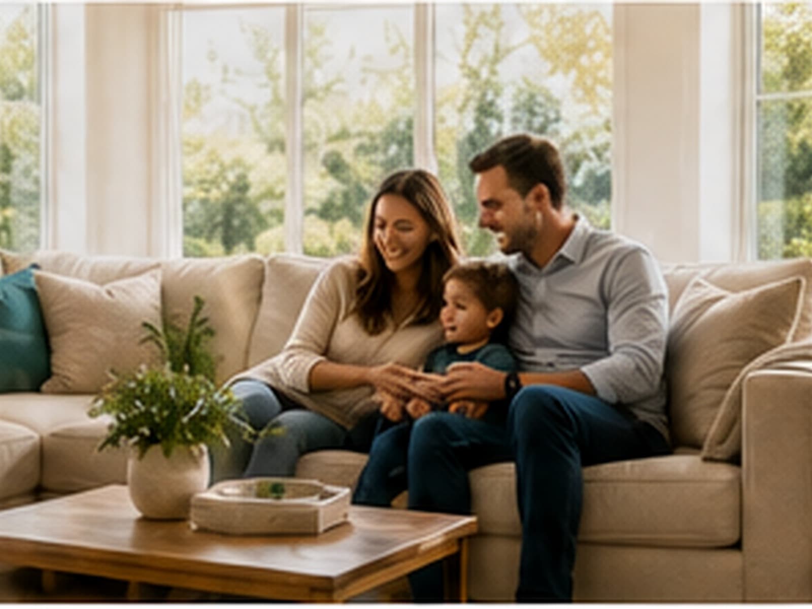 A family relaxing comfortably in their living room