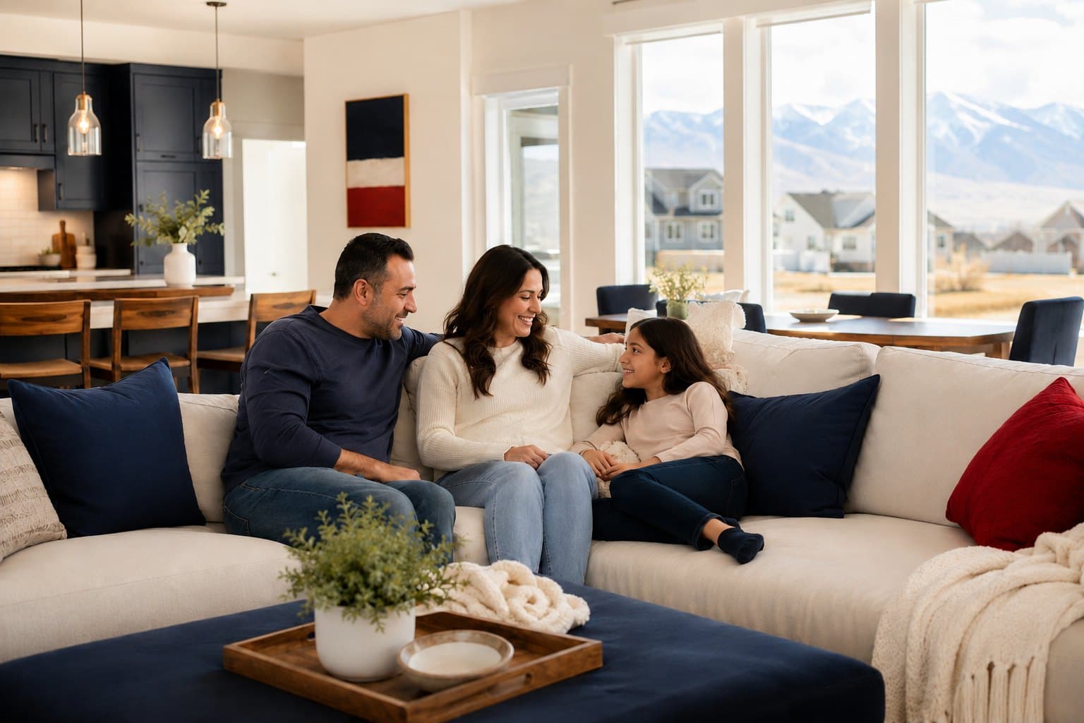 A family relaxing comfortably in their living room